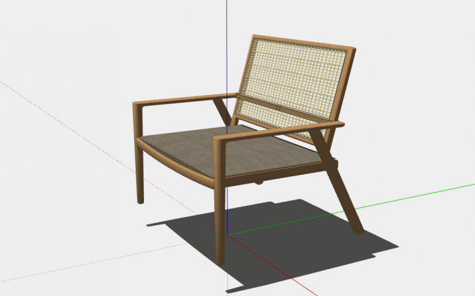 一款黄色的木制编制的扶手椅子su模型_图1