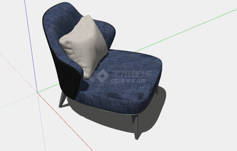 一把蓝色的布艺的扶手椅子su模型-图一