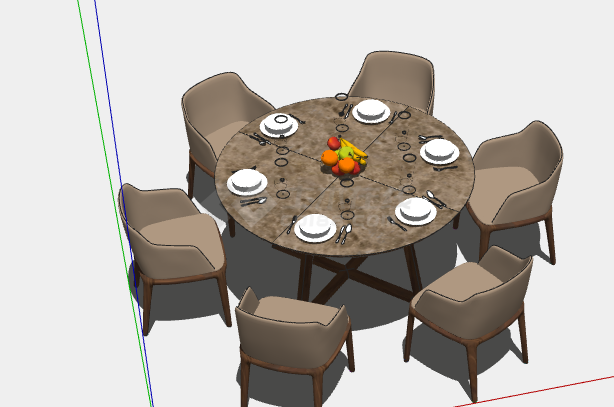 褐色现代简约圆餐桌su模型-图二