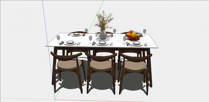 带棕色白色简约餐桌椅su模型_图1