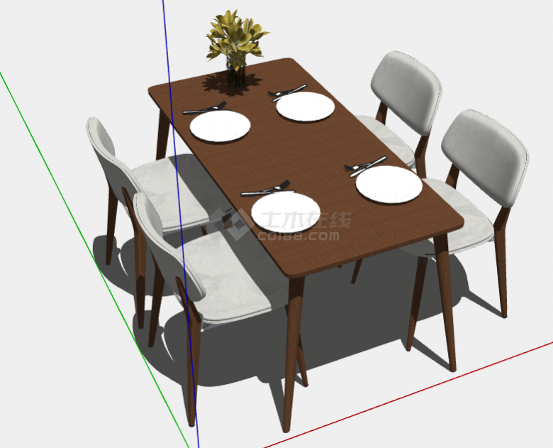 欧式四人座餐桌椅子的SU模型-图一