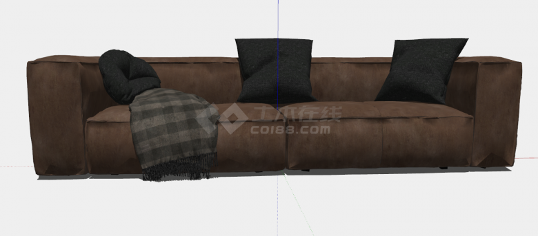 深褐色高级绒面多人沙发su模型-图二
