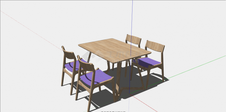 紫色简约木制餐桌椅su模型-图二