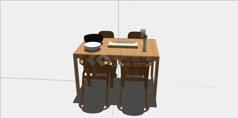 中式小型木制餐桌椅su模型-图一