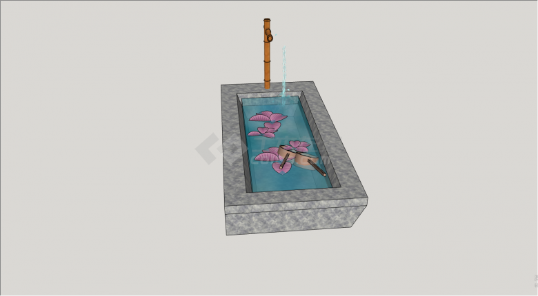 石头方型水池景观小品su模型-图二