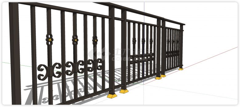 外卷蝴蝶造型铁艺栏杆su模型-图二