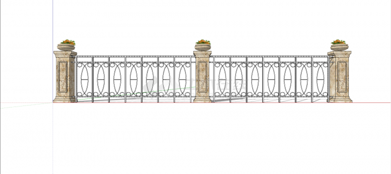 欧式石质柱铁艺线条镂空艺栏杆su模型-图一