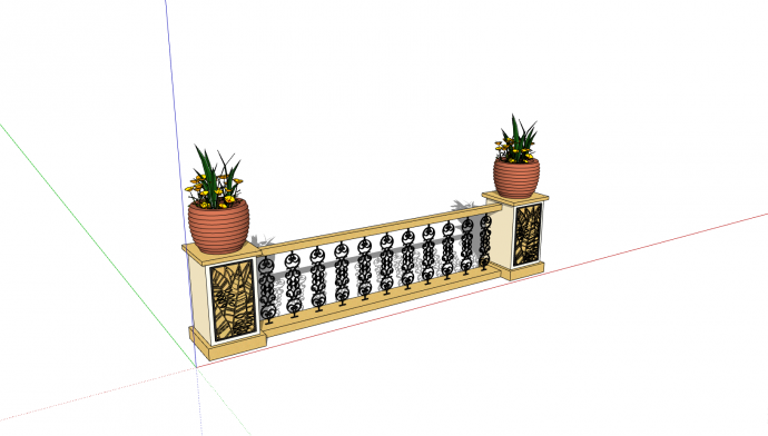 一款带有精美雕花带有盆景的栏杆su模型_图1