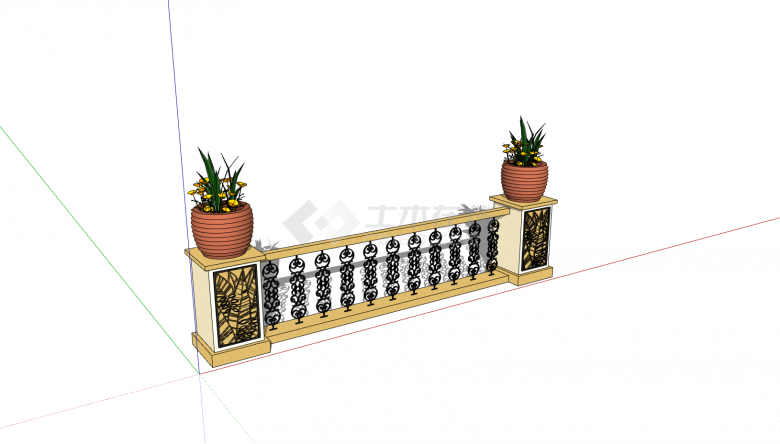 一款带有精美雕花带有盆景的栏杆su模型-图一