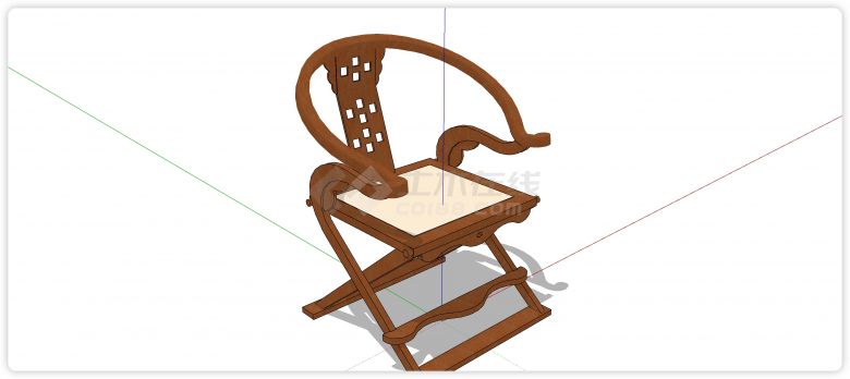 弧形靠背实木框架靠背椅su模型-图二