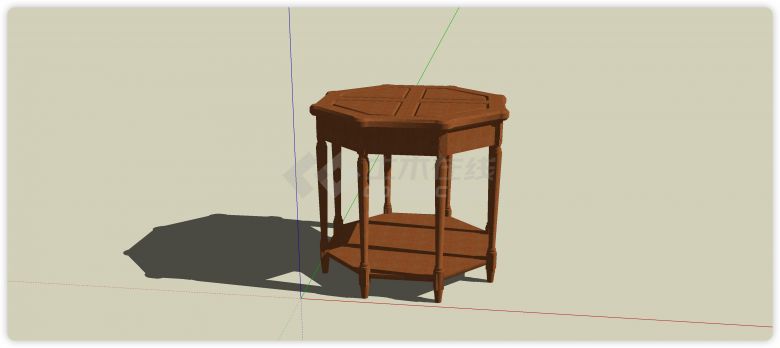 六边形实木边桌中式家具su模型-图二