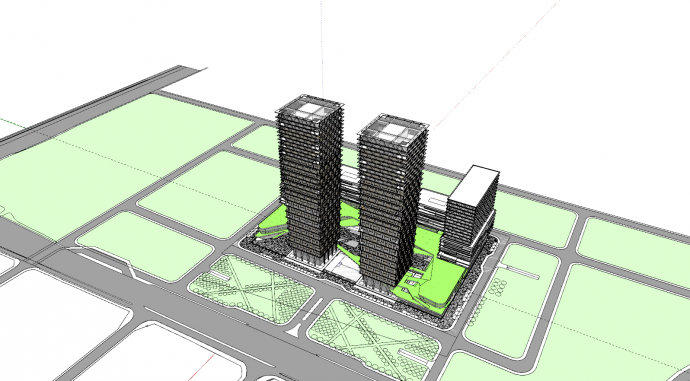 现代中轴对称公共建筑su模型_图1