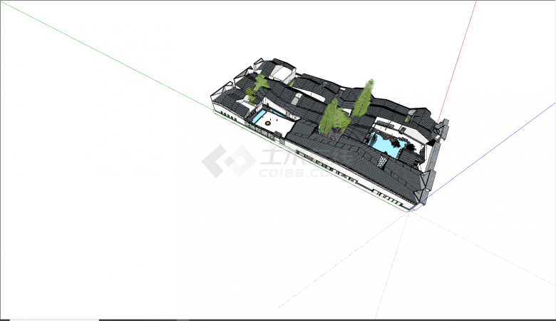 现代中式建筑博物馆su模型-图一