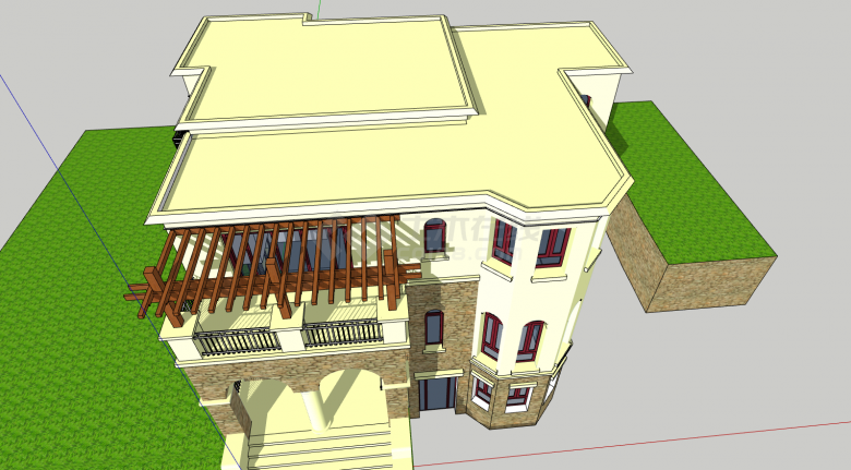 两层独栋别墅带地下室建筑su模型-图二