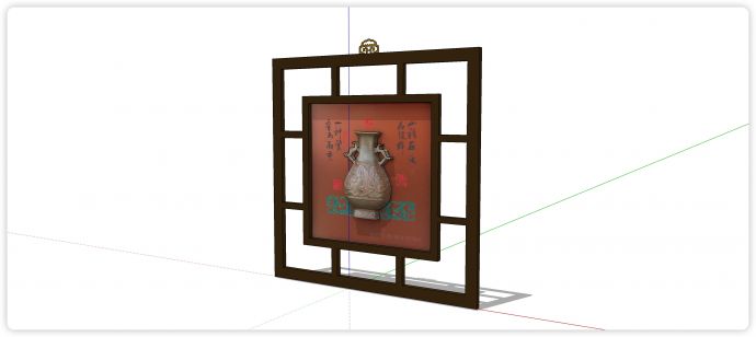 唐风乌木框架雕花花瓶挂件su模型_图1