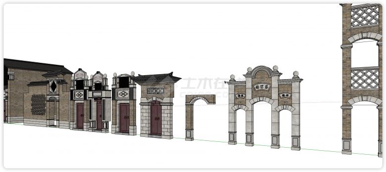 中式建筑构件花砖构建古代拱门su模型-图一