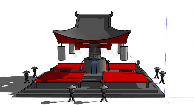 现代暗沉的日本古建筑su模型-图一