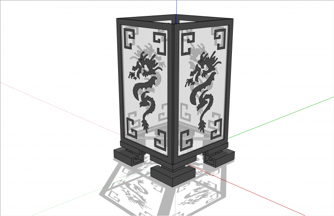 中式方形雕龙唐风灯具su模型_图1