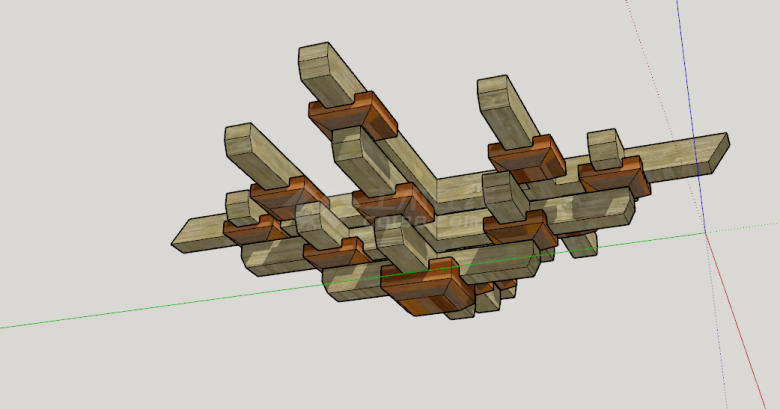 浅绿色现代斗拱组件su模型-图二