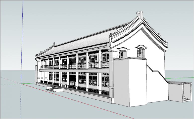 中式双层古寺庙公共建筑su模型-图二