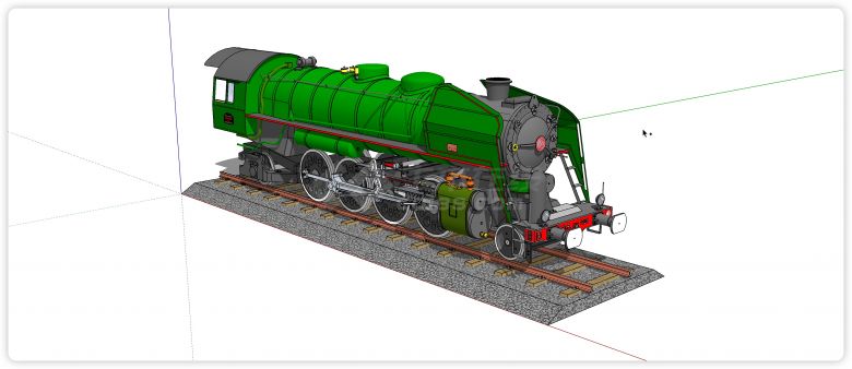 绿色车厢怀旧设计火车头su模型-图一