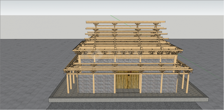 中式屋架斗拱结构组合su模型-图二