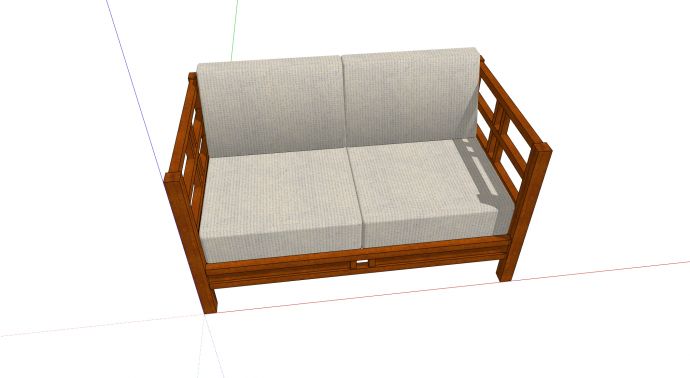 实木沙发框米色布艺海绵坐垫沙发su模型_图1