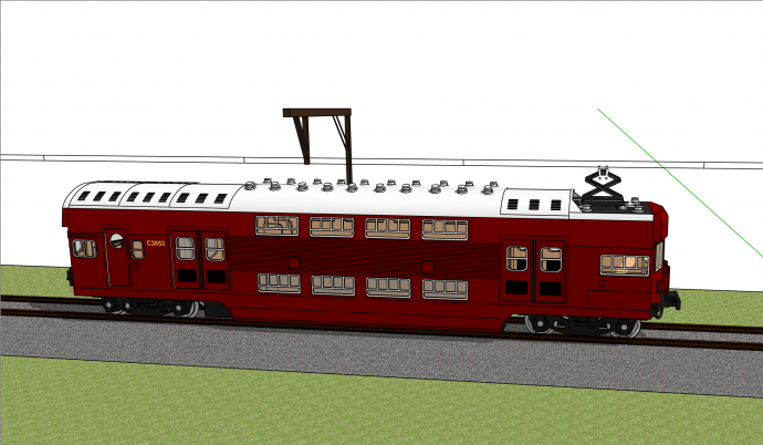现代红白配色复古有轨电车su模型_图1