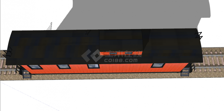 橙色黑边带屋顶式火车厢su模型-图二