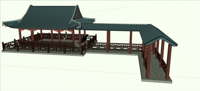 中式古典游廊公共建筑su模型_图1