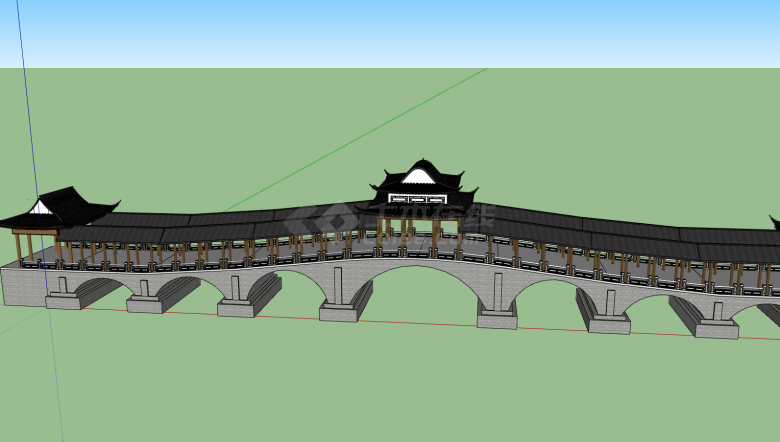 中式拱形桥城门su模型-图二
