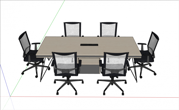 长方形会议桌配6把轮滑椅su模型_图1
