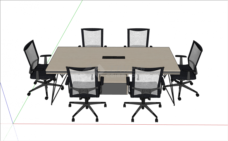 长方形会议桌配6把轮滑椅su模型-图一