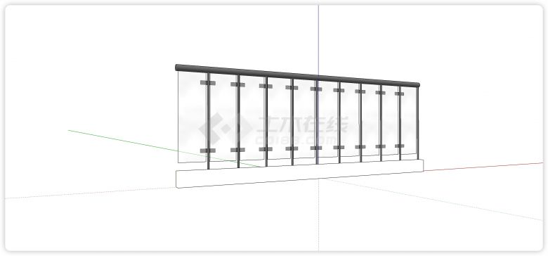 灰色金属圆柱形扶手玻璃栏杆su模型-图二