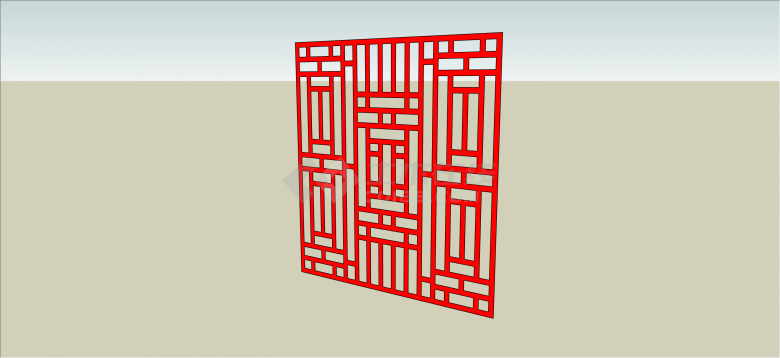 中式古典红色方形条纹窗花su模型-图二