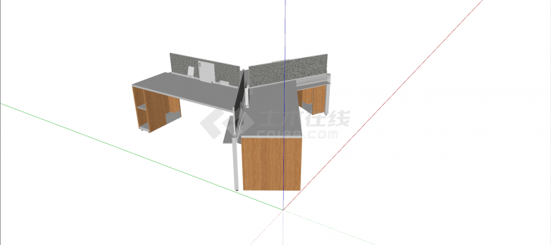 创意三边塑木办公桌会议桌su模型-图二