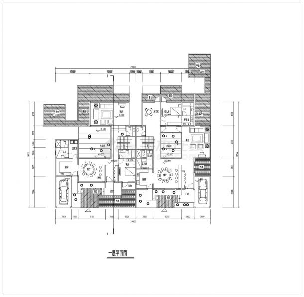 两层双拼别墅山地建筑平面CAD图-图二
