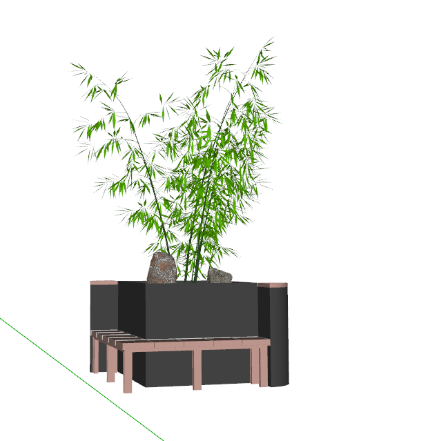 竹子植物花箱可座椅su模型_图1