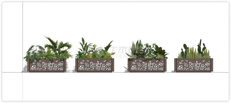 植物现代植物盆栽盆景花箱花槽su模型-图二