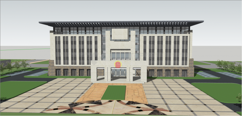 中式双拼行政办公楼su模型-图二
