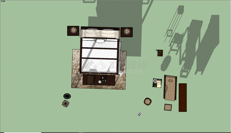 现代民宿室内外局部卧室su模型-图二
