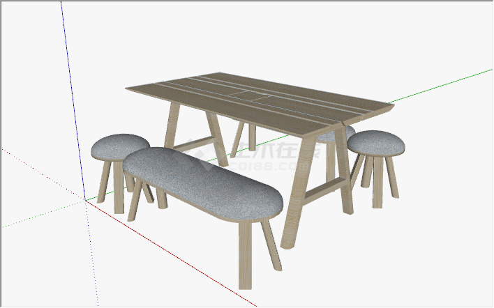 北欧简约木质餐桌餐椅组合su模型-图一