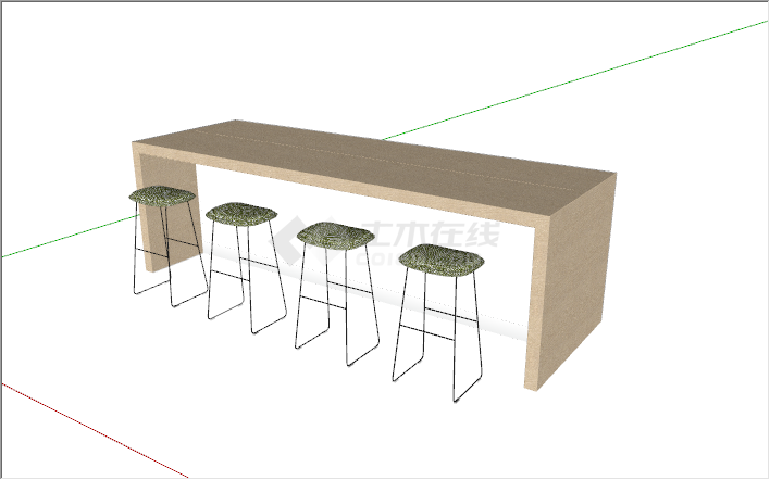 现代北欧木质长桌餐椅组合su模型-图一