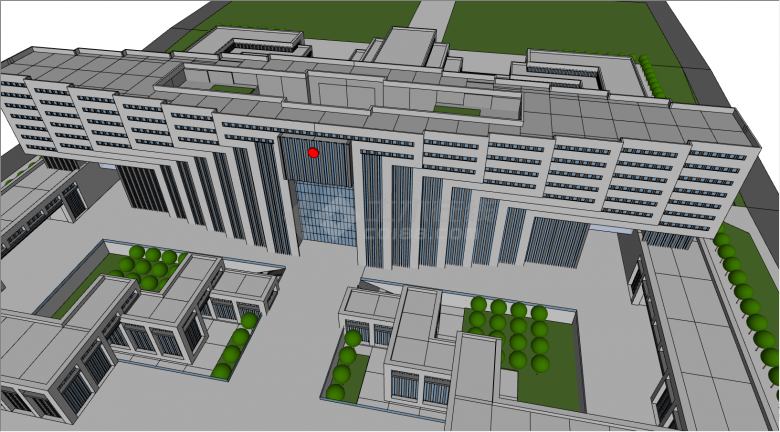 带有绿色草坪的一栋的多层的办公楼su模型-图一