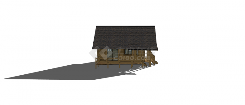 小型两层长屋檐木屋别墅庭院su模型-图二
