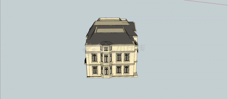 欧式古典三层黄色墙体住宅别墅洋房建筑su模型-图一