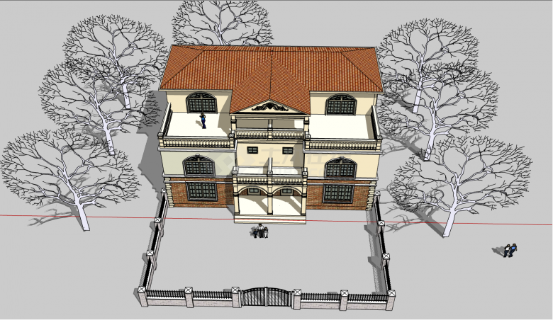 欧式豪华庭院独栋别墅su模型-图二