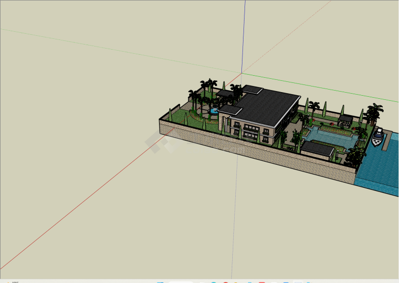 现代海边游艇别墅庭院su-图一