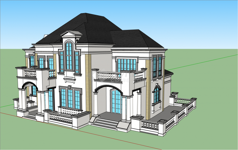 白墙叠拼欧式别墅建筑su模型-图一