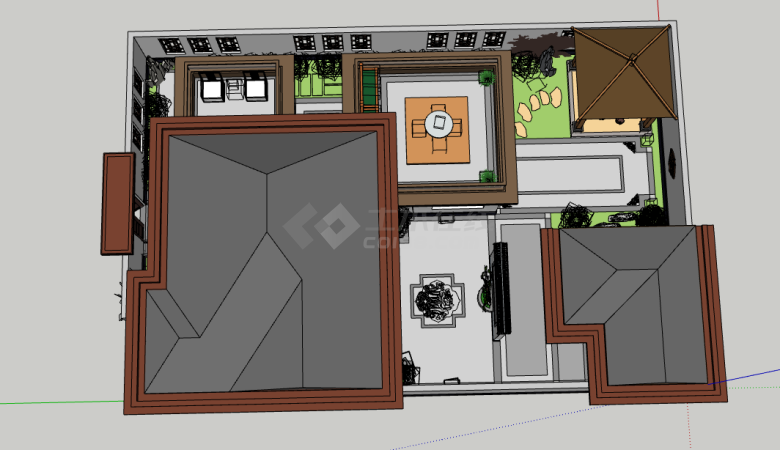 新中式建筑庭院景观su模型-图一